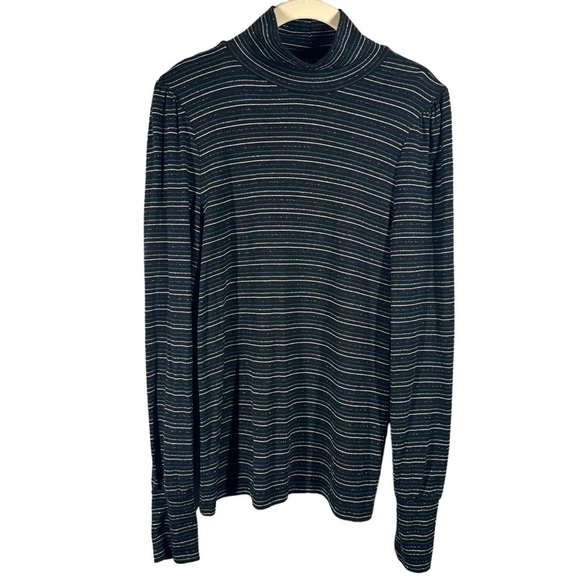 J. Crew Supercozy Turtleneck Top Metallic Stripe Women's Small Black Shirt - Picture 8 of 8